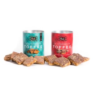 Milk or dark chocolate toffee, with almonds.
